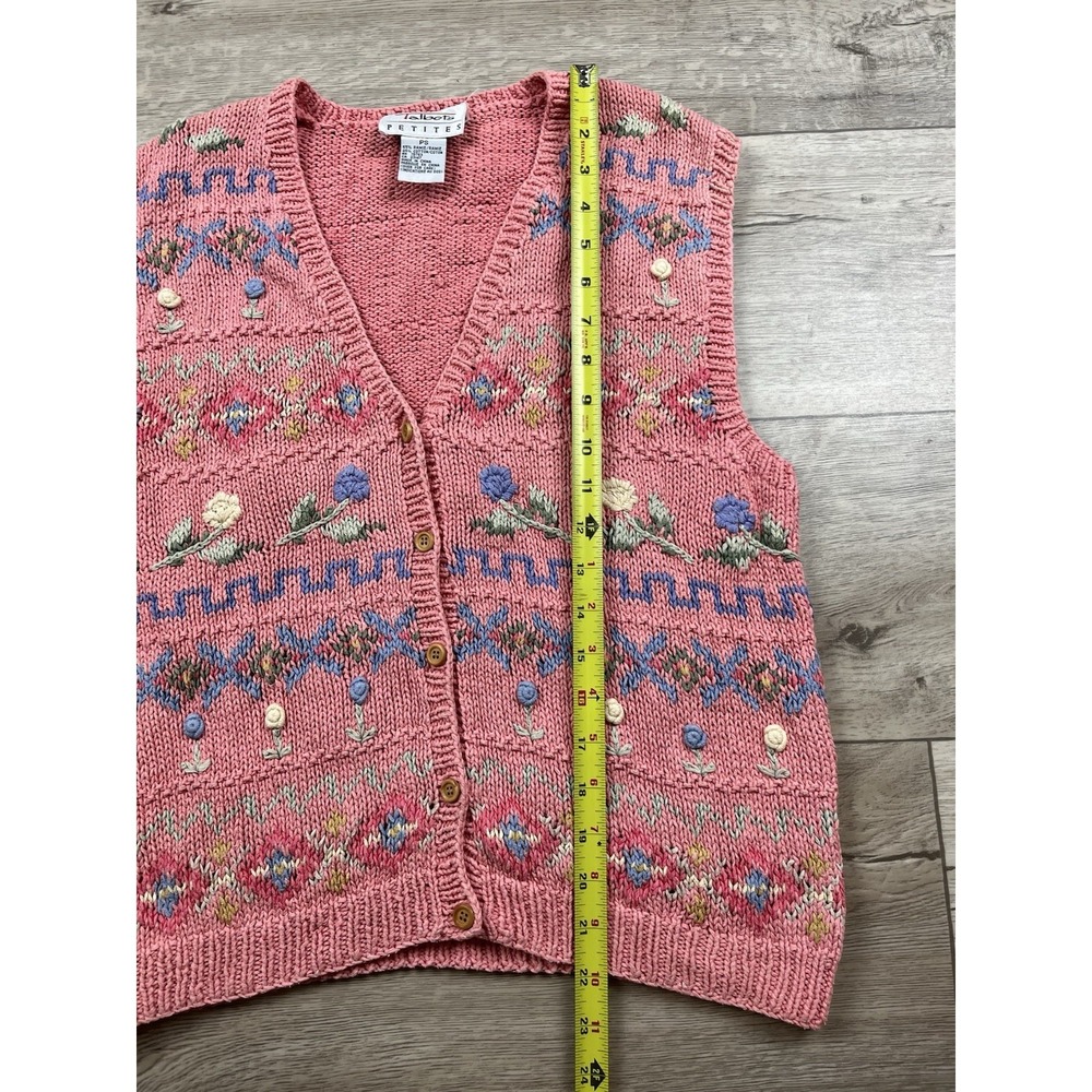 Vintage Talbots Sweater Vest Womens Size PS Pink Floral Cottagecore Knit - Picture 3 of 8